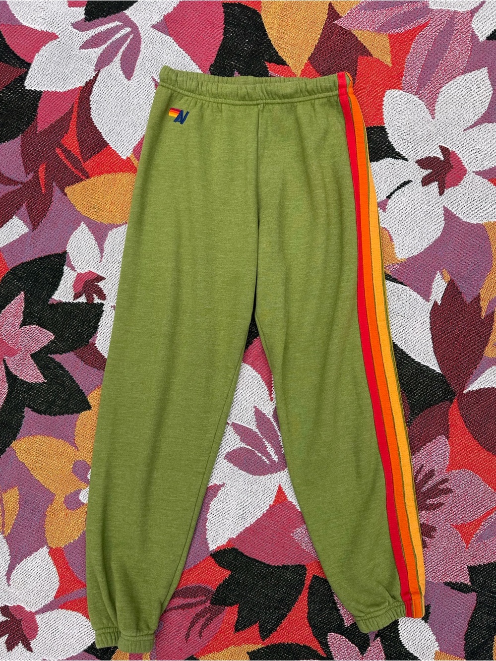 Aviator Nation Rainbow Stripe Sweatpants Jungle Green